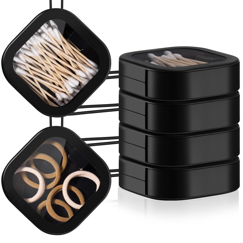 Kathfly 4 Pcs Hair Tie Organizer Portable Hair Accessories Organizer Travel Case Stackable Hairs Tie Holder Bobby Pin Holder for Jewelry Cotton Swabs Clips and AccessoriesBlack - Image 2