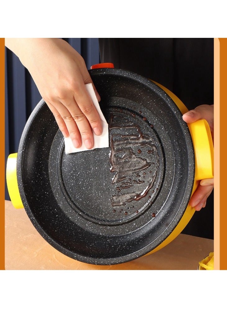 KYD Electric Grill Pan,  Rotary temperature control Non Stick Household Multi-functional Small Baking Pan 600W Convenient Barbecue Oven Yellow 26 cm - Image 3