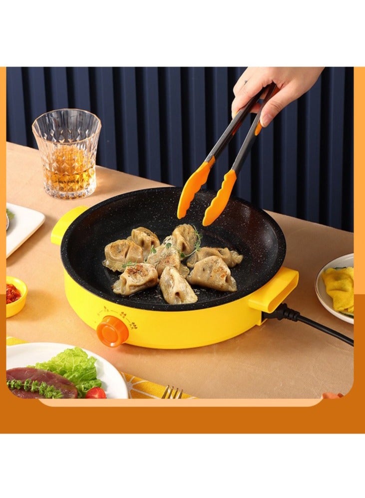 KYD Electric Grill Pan,  Rotary temperature control Non Stick Household Multi-functional Small Baking Pan 600W Convenient Barbecue Oven Yellow 26 cm - Image 2
