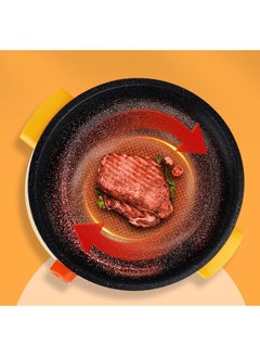 KYD Electric Grill Pan,  Rotary temperature control Non Stick Household Multi-functional Small Baking Pan 600W Convenient Barbecue Oven Yellow 26 cm  - Image 4