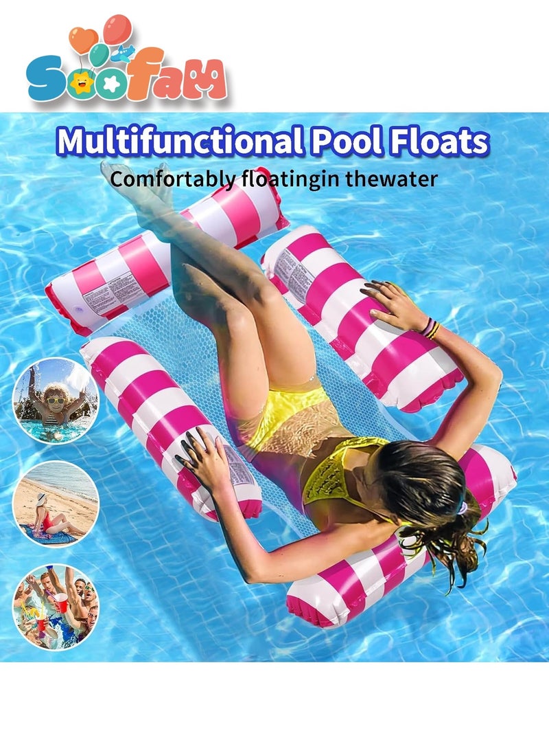 Soofam - 2 Pack Swimming Pool Floats, 4-in-1 Adults Pool Float & Water Hammock with Air Pumps, Multi-Purpose, Inflatable Pool Floats for Adults(Blue,Pink) - Image 1