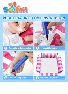 Soofam 2 Pack Swimming Pool Floats, 4-in-1 Adults Pool Float & Water Hammock with Air Pumps, Multi-Purpose, Inflatable Pool Floats for Adults(Blue,Pink)  - Image 4