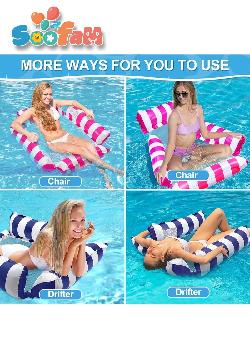 Soofam - 2 Pack Swimming Pool Floats, 4-in-1 Adults Pool Float & Water Hammock with Air Pumps, Multi-Purpose, Inflatable Pool Floats for Adults(Blue,Pink) - Image 1