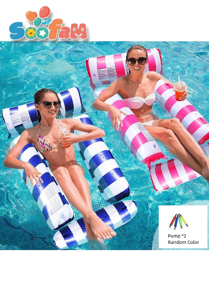 Soofam - 2 Pack Swimming Pool Floats, 4-in-1 Adults Pool Float & Water Hammock with Air Pumps, Multi-Purpose, Inflatable Pool Floats for Adults(Blue,Pink) - Image 1