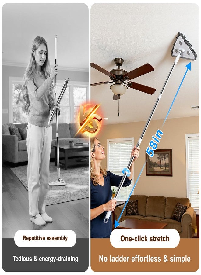 POPMOP Wall Cleaner Mop with Long Handle, Wall Duster with Extension Pole, Dust Mop with 6 Reusable Pads, 3-in-1 Wall Cleaner for Wall, Ceiling, Window, Baseboard, Floors - Image 4