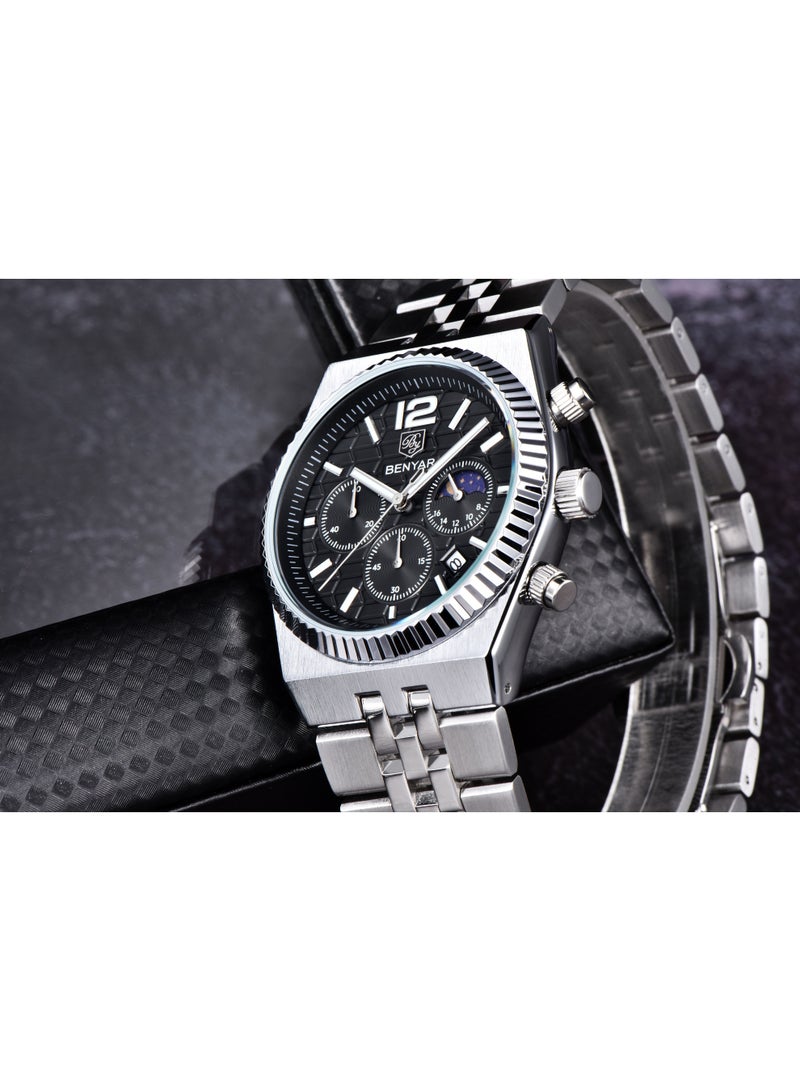 BENYAR Mens Watches Multifunction Chronograph Date Quartz Watch for Men Stainless Steel Band Wrist Watch Gift for Men Casual Business - Image 4