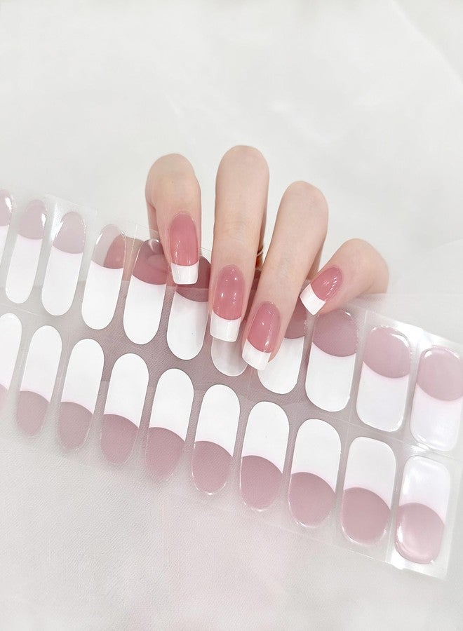 LIFOOST Gel Nail Art Wraps French Tip White Jelly Pink Adhesive Nail Stickers 22 Polish Strips Art Manicure Kits for DIY at Home - Image 1