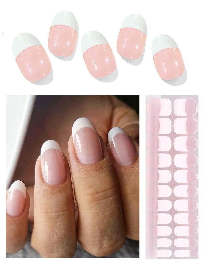 LIFOOST Gel Nail Art Wraps French Tip White Jelly Pink Adhesive Nail Stickers 22 Polish Strips Art Manicure Kits for DIY at Home - Image 5