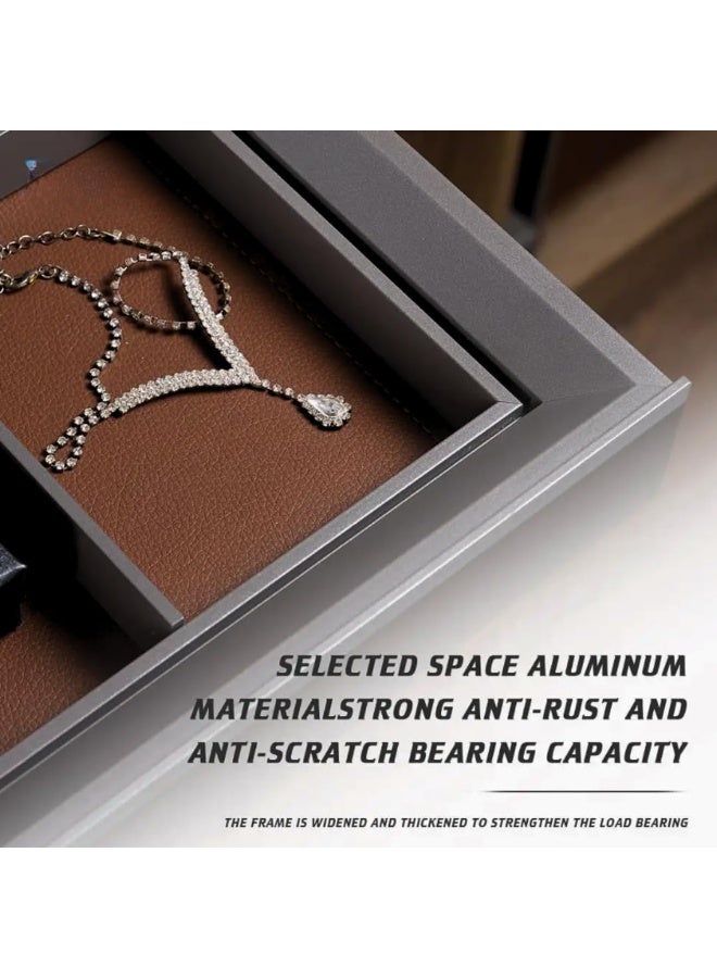 eurocliq Moka Pull-Out Jewelry Tray | Aluminum & Leather Organizer with Full-Extension Slides | 30kg Capacity  - Image 5