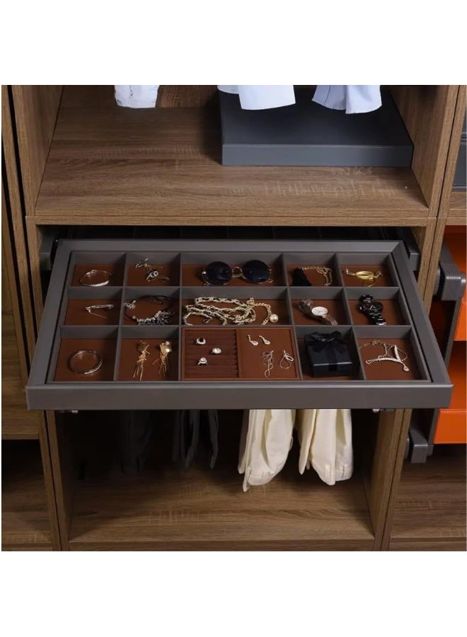 eurocliq Moka Pull-Out Jewelry Tray | Aluminum & Leather Organizer with Full-Extension Slides | 30kg Capacity  - Image 2