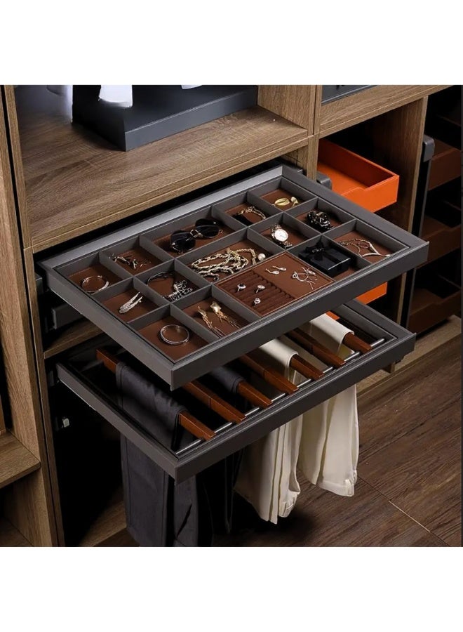 eurocliq Moka Pull-Out Jewelry Tray | Aluminum & Leather Organizer with Full-Extension Slides | 30kg Capacity  - Image 3
