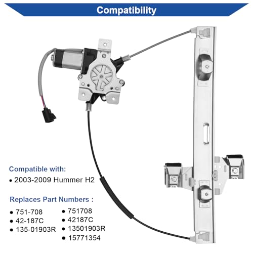 Obaee Rear Right Passenger Side Power Window Regulator with Motor Compatible with Hummer H2 2003 2004 2005 2006 2007 2008 2009 Replace OE 751708 - Image 3