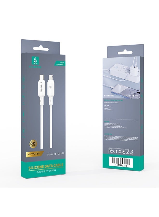 STARFIRE USB-C to Lightning Fast Charging Cable 5A High Speed 1m Pure Silicone White Data Cable - Image 2