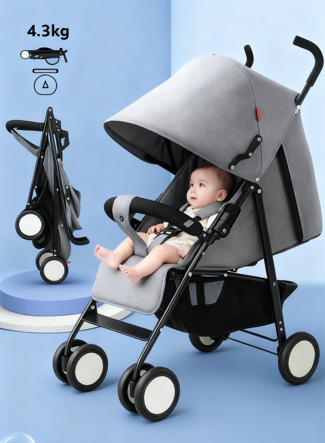 حبونا عربية أطفال خفيفة الوزن، بوزن 4.3 كجم فقط لسهولة الحمل، مزودة بحزام أمان خماسي، وناموسية، وسلة تخزين كبيرة. تُطوى بخطوة واحدة للاستخدام السريع، وتمنح الراحة والأمان للأطفال من عمر 0 إلى 24 شهرًا - Image 2