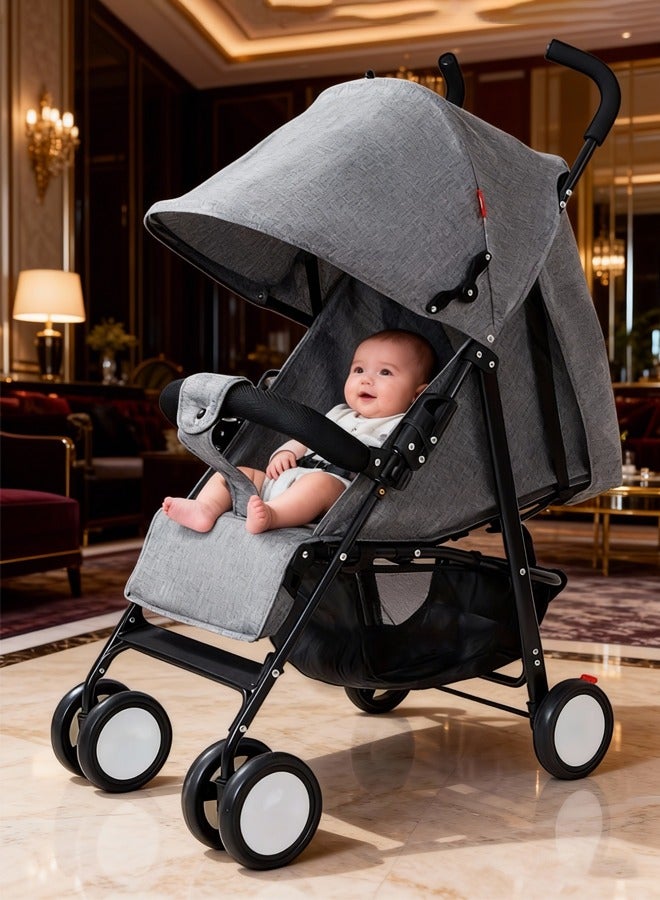 حبونا عربية أطفال خفيفة الوزن، بوزن 4.3 كجم فقط لسهولة الحمل، مزودة بحزام أمان خماسي، وناموسية، وسلة تخزين كبيرة. تُطوى بخطوة واحدة للاستخدام السريع، وتمنح الراحة والأمان للأطفال من عمر 0 إلى 24 شهرًا - Image 1