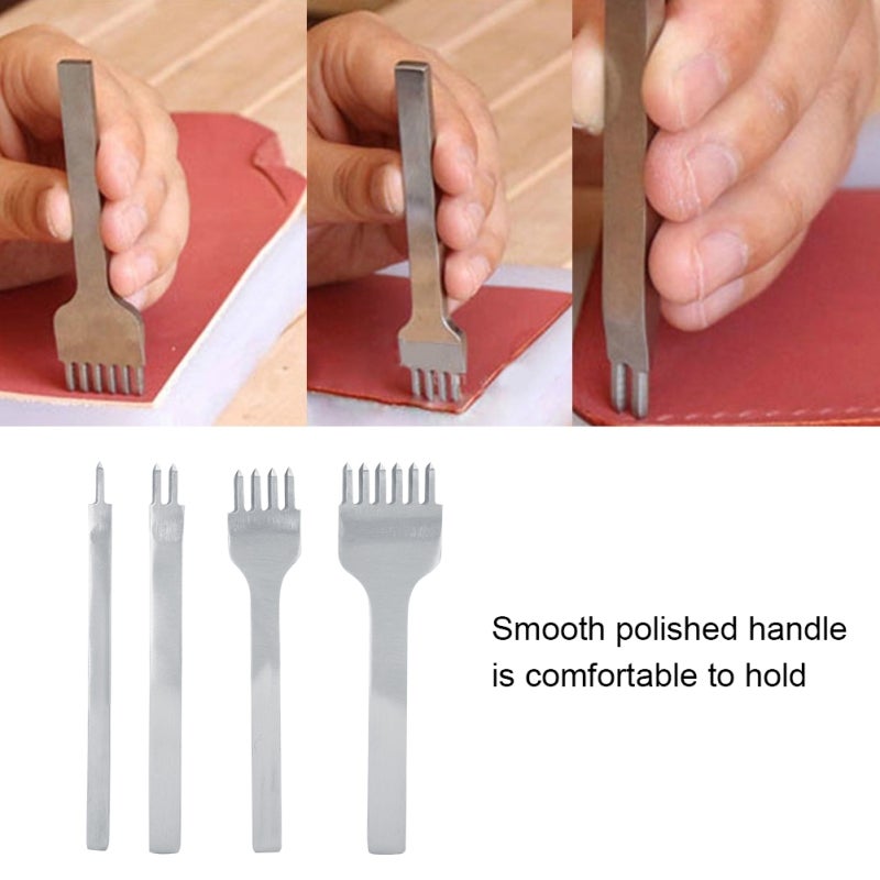 Leather Punch: High-strength Steel Tough Structure, Smooth Polished Handle, Abrasion & Impact Resistance - Sharp Rhombus Tooth, Even Tidy Holes for Leather Crafting & Repair Projects - Image 2