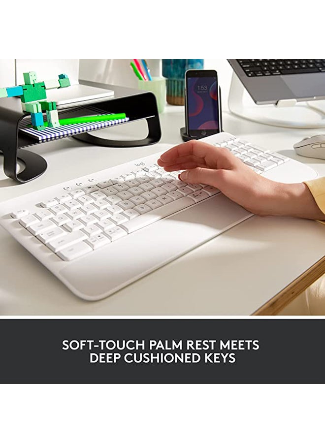 Logitech Signature K650 Wireless Keyboard with Wrist Rest, Full-Size, BLE Bluetooth or Logi Bolt USB Receiver, Comfort Deep-Cushioned Keys, Numpad, Compatible with most OS/PC/Windows/Mac Off white - Image 2