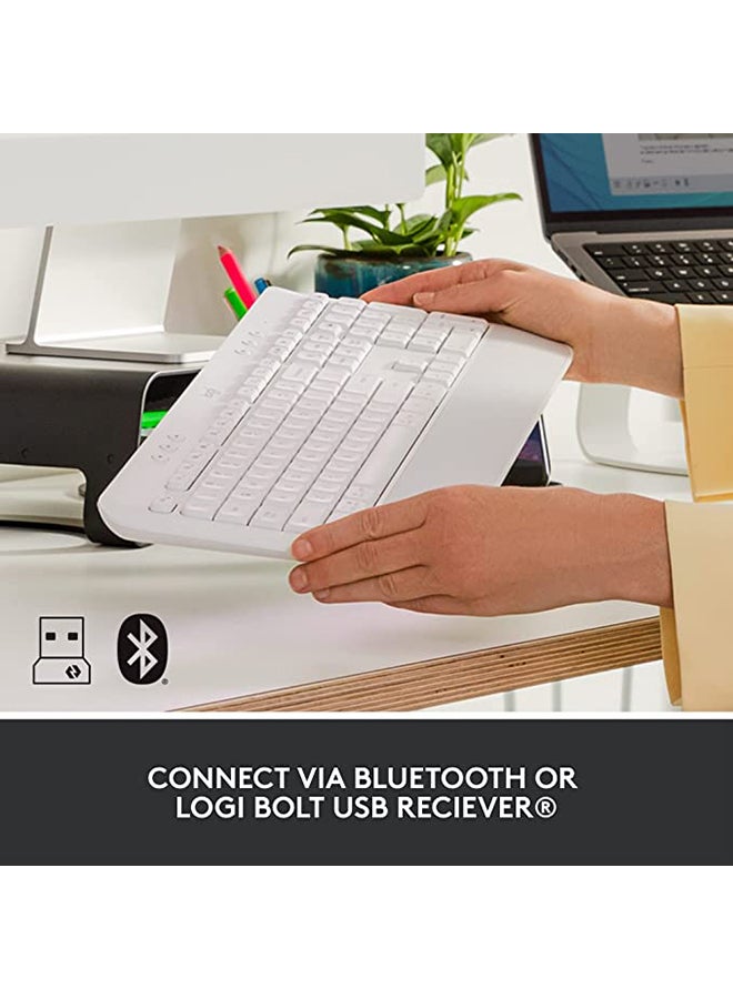 Logitech Signature K650 Wireless Keyboard with Wrist Rest, Full-Size, BLE Bluetooth or Logi Bolt USB Receiver, Comfort Deep-Cushioned Keys, Numpad, Compatible with most OS/PC/Windows/Mac Off white - Image 4