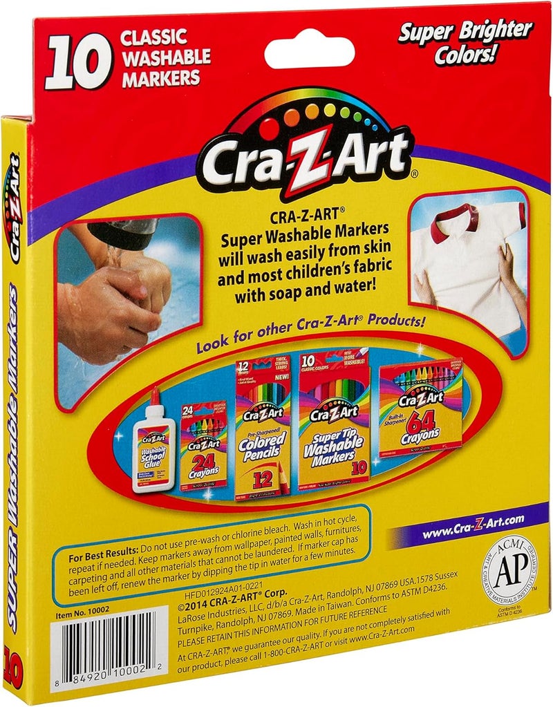 CrazArt علامات كلاسيكية قابلة للغسل، طرف عريض، أسطوانة متنوعة، حبر متنوع، عبوة من 10 علامات - Image 5