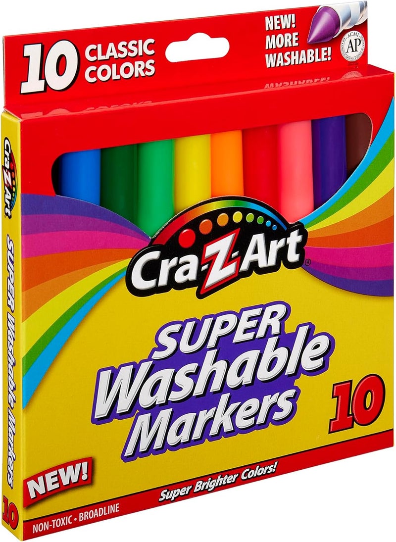 CrazArt علامات كلاسيكية قابلة للغسل، طرف عريض، أسطوانة متنوعة، حبر متنوع، عبوة من 10 علامات - Image 2