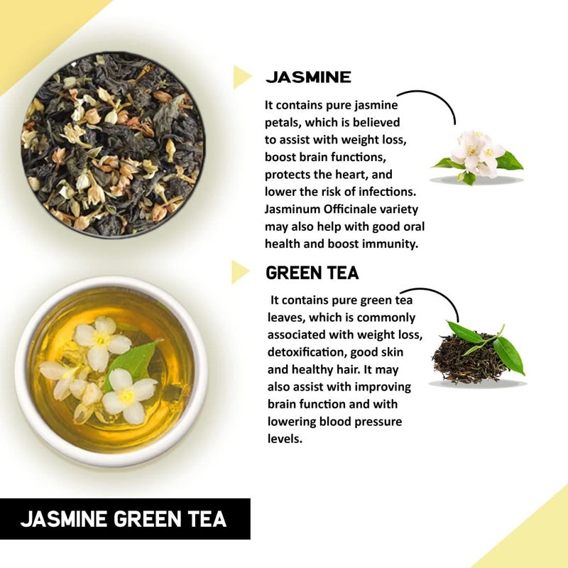 TEACURRY Jasmine Green Tea - 50 Gms Loose Tea Leaves | Green Tea for Weight Loss | 100% Natural Jasmine Tea Flowers | Jasmine Tea Infusion with Green Tea - Image 2