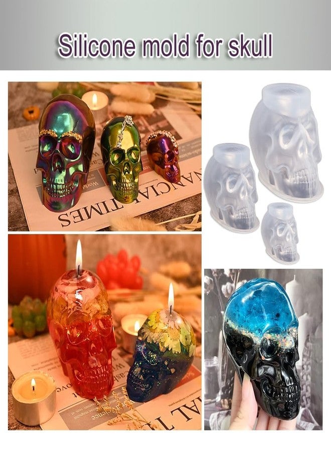 Skytail 3pcs Silicone Halloween Candle Molds Different Size Skeleton Skull Moulds for DIY Halloween Gifts Chocolate Candy Baking Cupcakes Soap Epoxy Resin Casting Candle Wax Melts DIY Crafts - Image 3