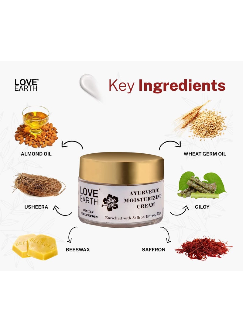 Love Earth Ayurvedic Moisturizing Cream with Saffron, Usheera, Giloy Extracts Deep Moisturizing for All Skin Types 50gm - Image 3