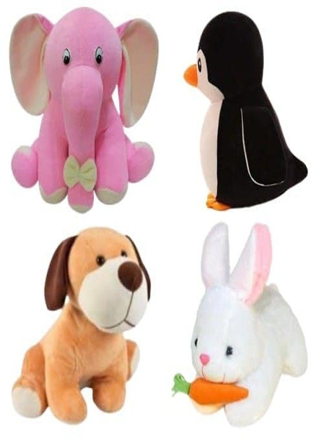 Future Shop Pack of 4 Elegant Soft Animals Stuffed Plush Fur Soft Toys Combo Set for Kids/Childrens/Boys/Girls Playing Birthday Gift Elephant,Penguine,Dog,Rabbit - Image 1