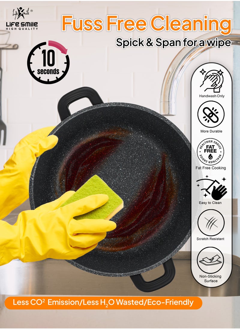 Life Smile - 32cm (9.5 Liter) LIFE SMILE Cooking Pot - Multi Layer Non Stick Granite Coating 100% PFOA Free - Glass Lid With Silicone Rim - Detachable Silicone Handles - oven safe (Black) - Image 1