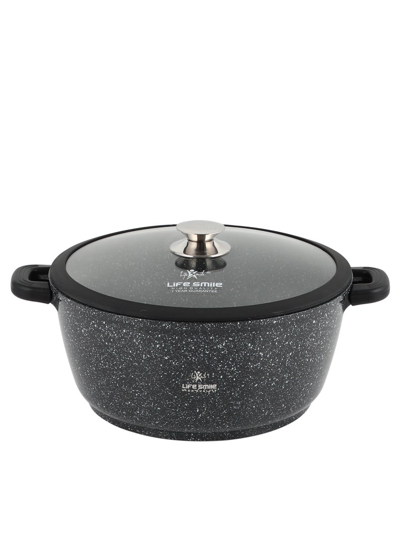 Life Smile - 32cm (9.5 Liter) LIFE SMILE Cooking Pot - Multi Layer Non Stick Granite Coating 100% PFOA Free - Glass Lid With Silicone Rim - Detachable Silicone Handles - oven safe (Black) - Image 1