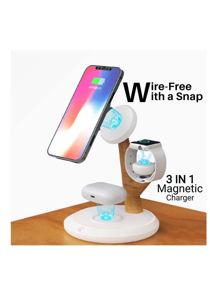 Excefore - Magnetic Wireless Charger for iPhone, 3 in 1 Wireless Charger Stand, Fast Wireless Charging Dock, for iPhone 14/13/12/Pro/Max/Mini, for Apple iWatch Series 8/7/6/5/SE/4/3/2 - Image 1
