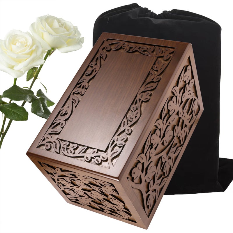 ADMLC Cremation Urns for Human Ashes Adult Male or Female, Funeral Memorial Urns for Ashes, Wooden Tree of Life Decorative Urns Box and Casket for Men Women Child, Burial Urn for Adults Up to 250 IBS - Image 1