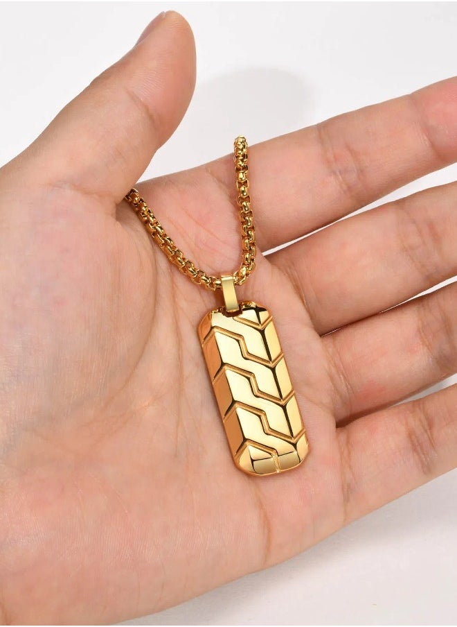 Stainless Steel Geometric Tire Pattern Men's Pendant Necklace (Gold, 60cm)  - Image 4