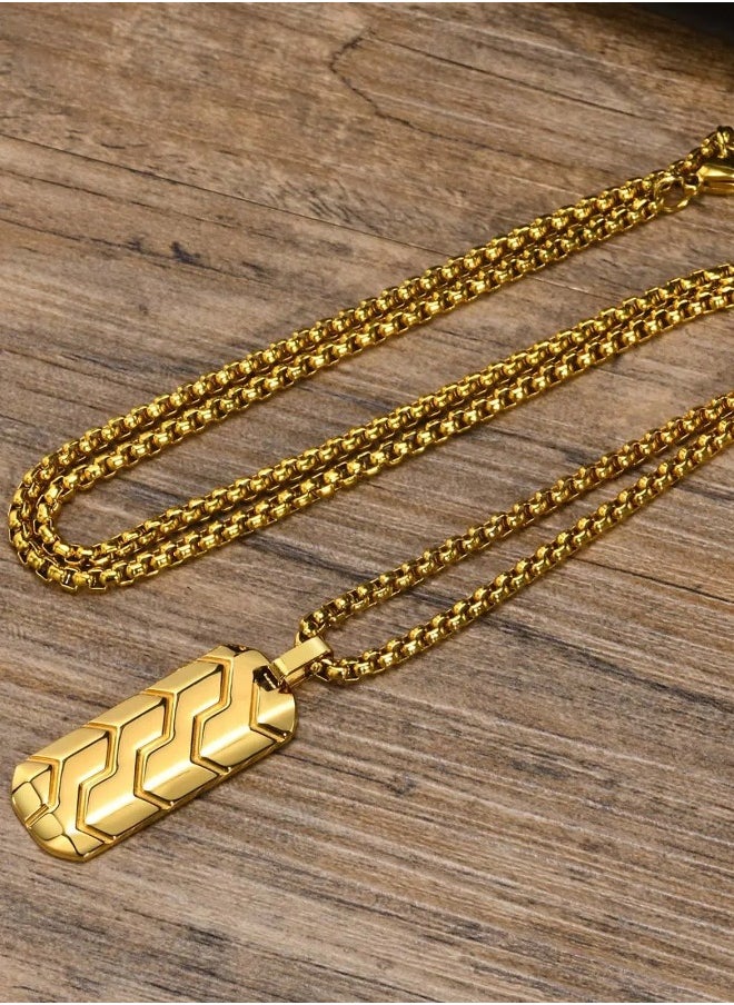 Stainless Steel Geometric Tire Pattern Men's Pendant Necklace (Gold, 60cm)  - Image 5