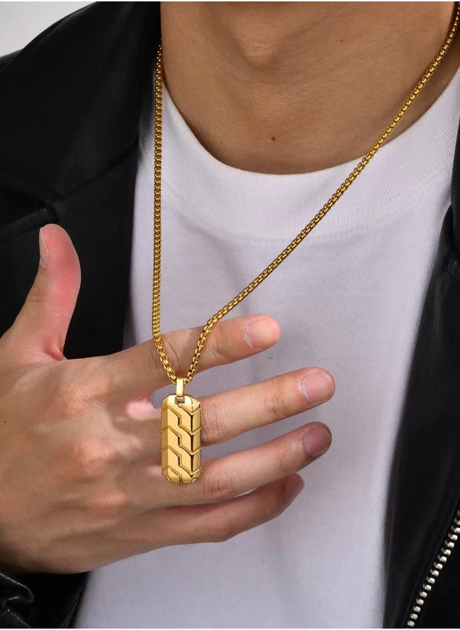 Stainless Steel Geometric Tire Pattern Men's Pendant Necklace (Gold, 60cm)  - Image 1