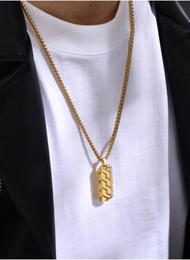 Stainless Steel Geometric Tire Pattern Men's Pendant Necklace (Gold, 60cm)  - Image 2