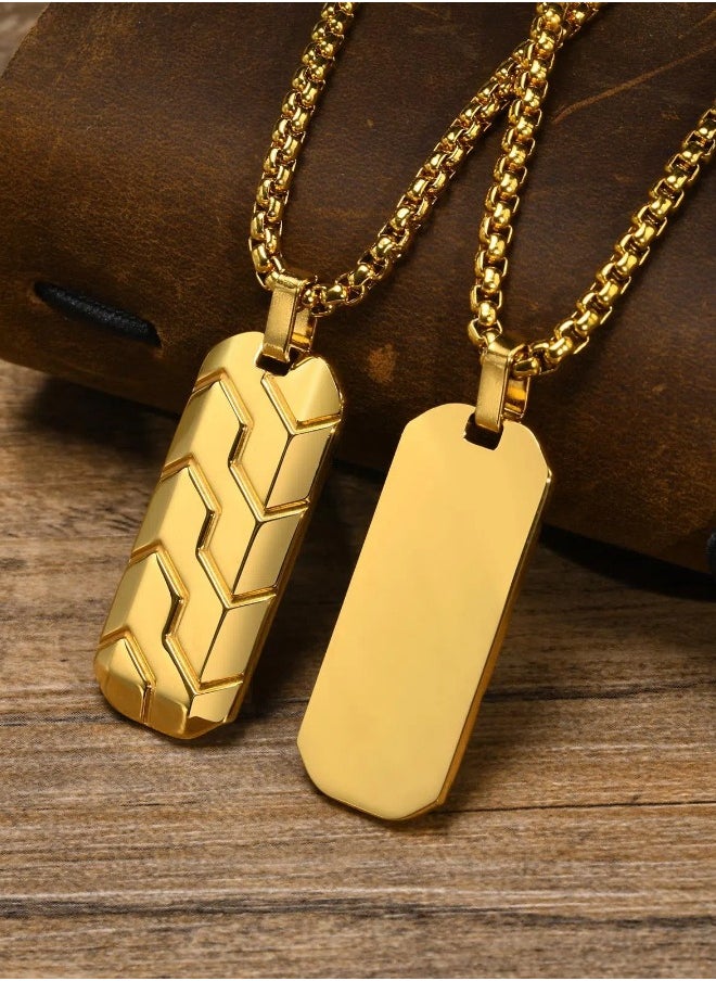 Stainless Steel Geometric Tire Pattern Men's Pendant Necklace (Gold, 60cm)  - Image 3