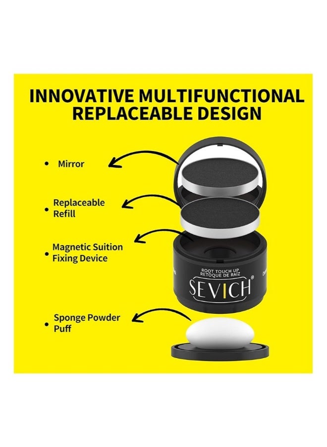 سيفيتش Hair Shadow Powder，Root Touch Up Retoque De Raiz，Quick Cover Grey Hair Root Concealer，Eyebrows，Beard Line for Thinning Grey Hairline，Windproof，Sweatproof，Easy to use with mirror（Black 4g） - Image 4