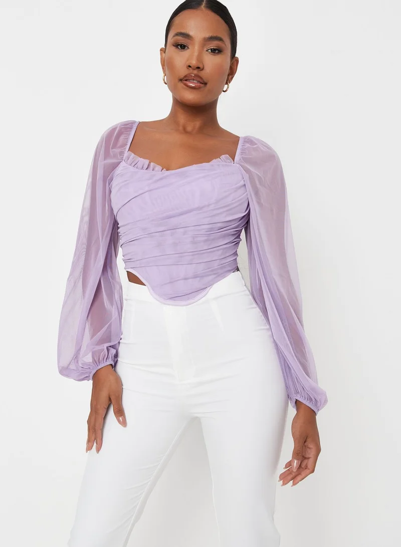 Missguided Balloon Sleeve Mesh Detail Top