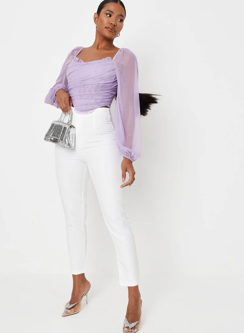 Missguided Balloon Sleeve Mesh Detail Top