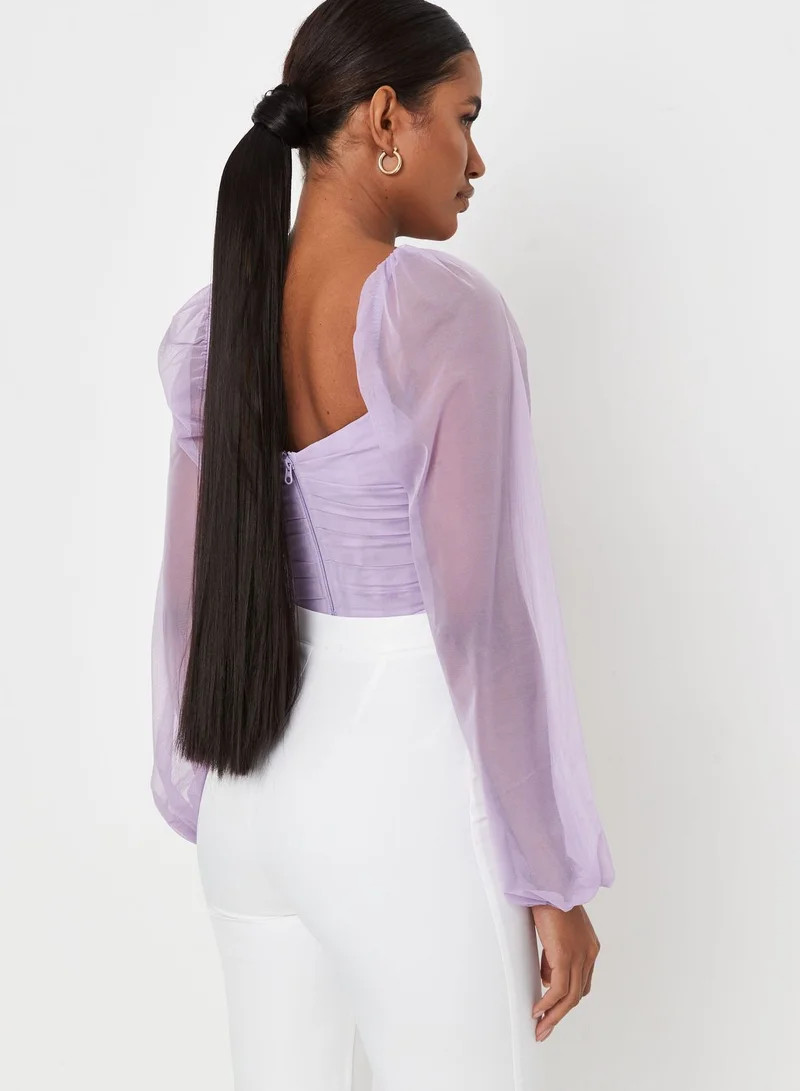 Missguided Balloon Sleeve Mesh Detail Top
