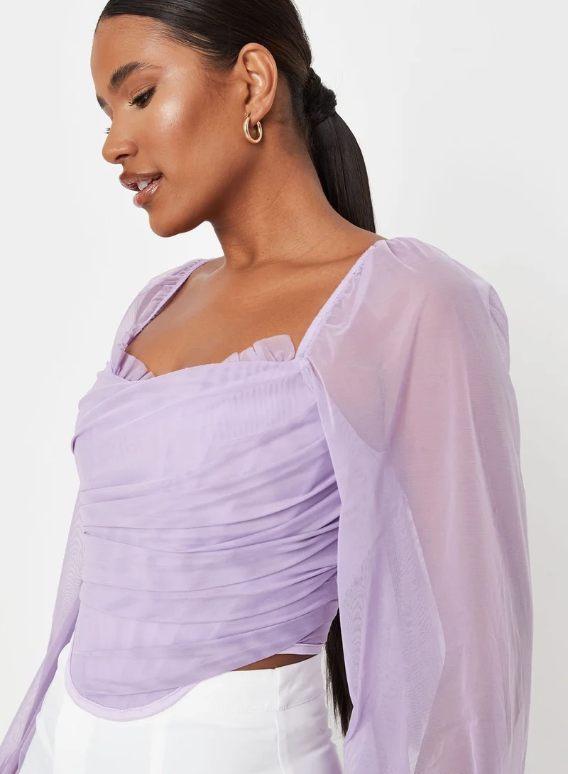 Missguided Balloon Sleeve Mesh Detail Top