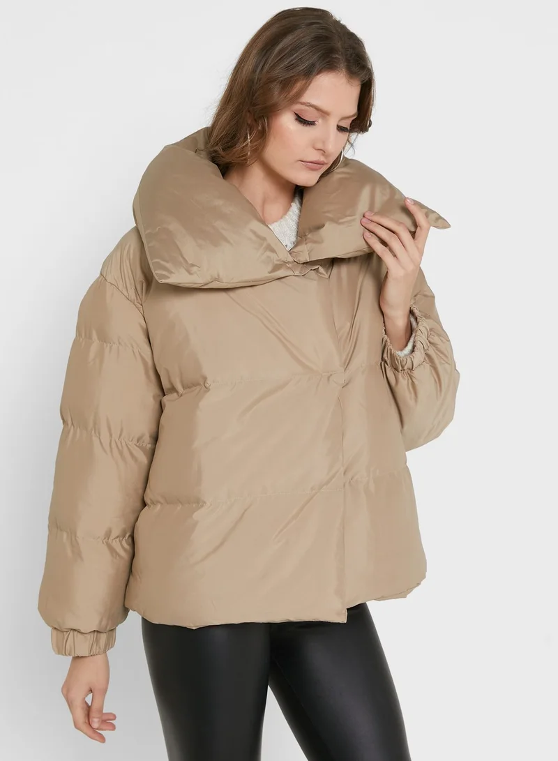 Missguided Tall Shawl Collar Asymmetrical Puffer