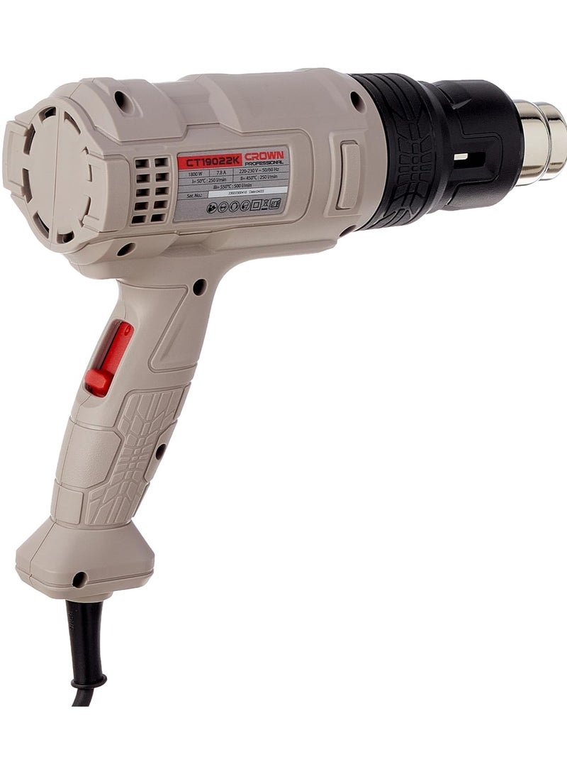 Crown CT19022K Electric Heat Gun, 3 Speed, 3 Temp - 1800 Watt - Image 2