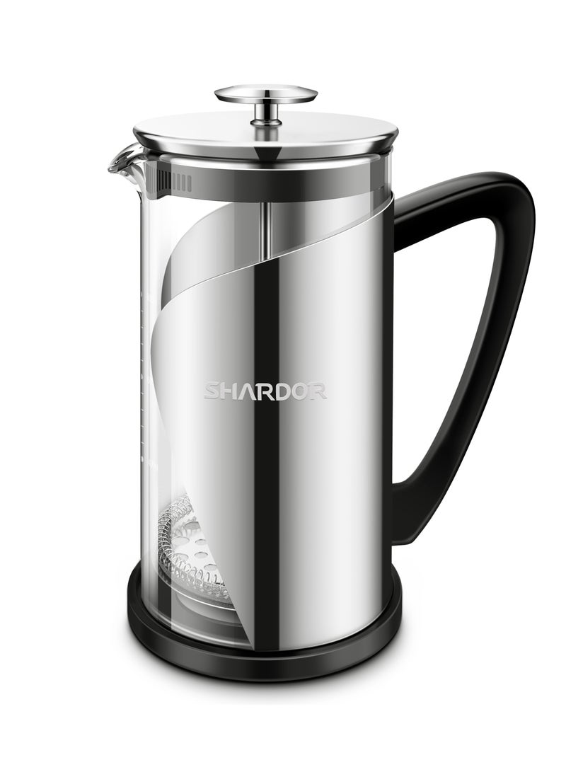 SHARDOR French Press Stainless Steel Heat Resistant Coffee Maker with 4 Level Filter - 1000ml - Image 1