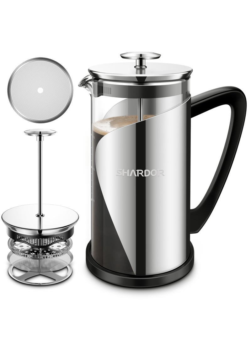 SHARDOR French Press Stainless Steel Heat Resistant Coffee Maker with 4 Level Filter - 1000ml - Image 4
