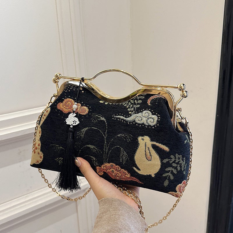 Ins Small Fragrance Style Internet Celebrity Embroidered Handbag Arrival Shell Bag Fashionable Chain Shoulder Crossbody Bag - Image 5