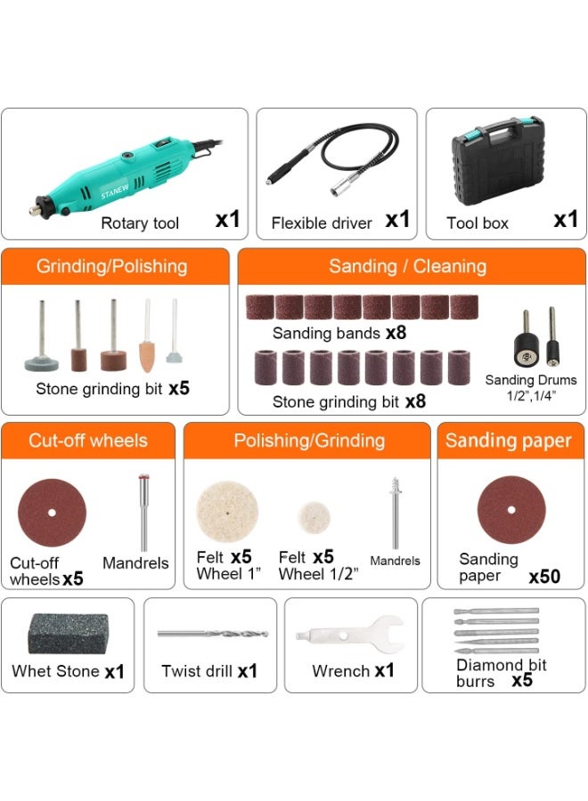 Stanew Rotary Tool Kit with Flex Shaft - 102pcs Accessories Variable Speed 130W Electric Drill Set for Grinding Engraving Crafting Projects and DIY Creations - Image 3