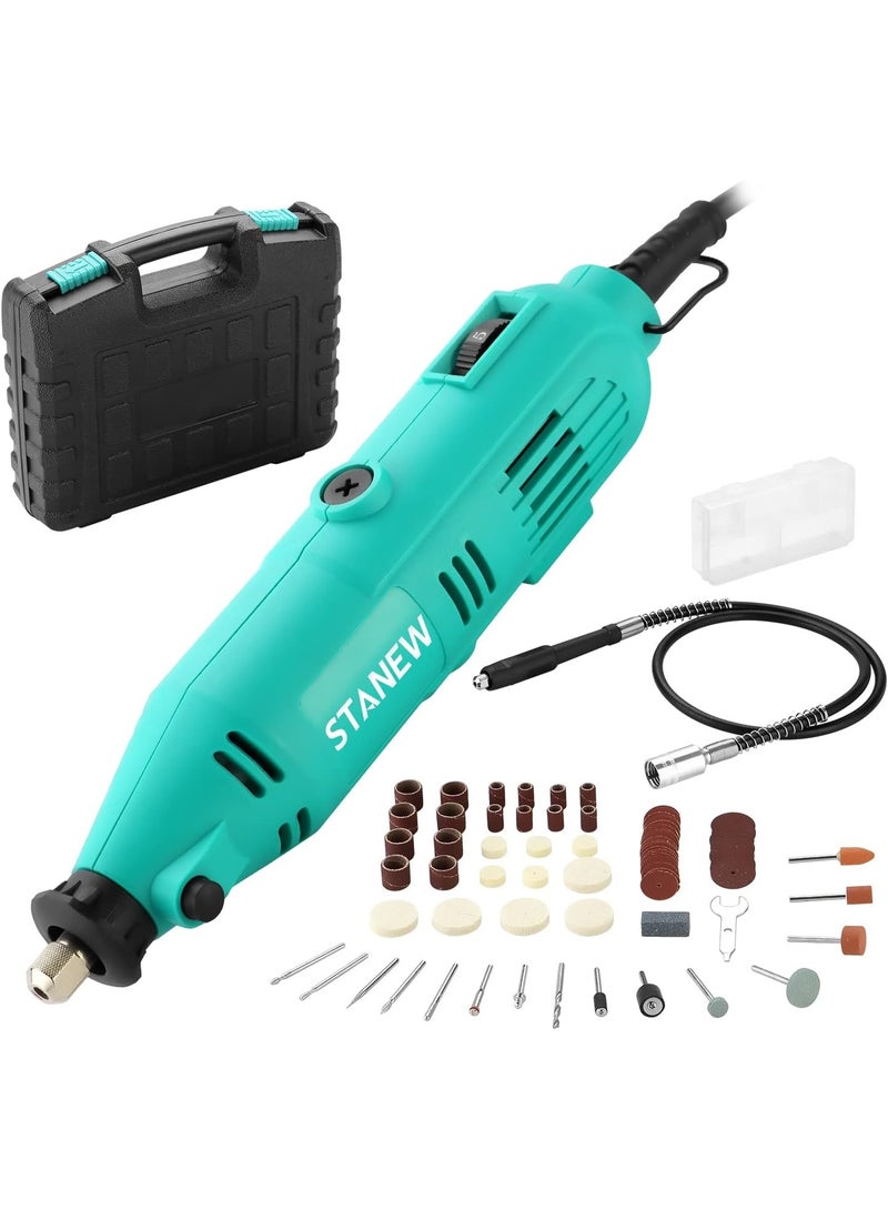 Stanew Rotary Tool Kit with Flex Shaft - 102pcs Accessories Variable Speed 130W Electric Drill Set for Grinding Engraving Crafting Projects and DIY Creations - Image 1