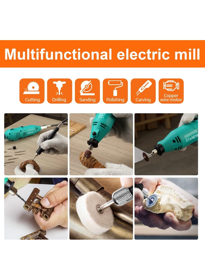 Stanew Rotary Tool Kit with Flex Shaft - 102pcs Accessories Variable Speed 130W Electric Drill Set for Grinding Engraving Crafting Projects and DIY Creations - Image 4